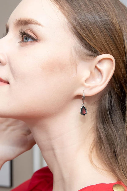 Sterling Silver Genuine or Simulated Gemstone 12X8Mm Teardrop Dainty Leverback Drop Dangle Earrings for Women