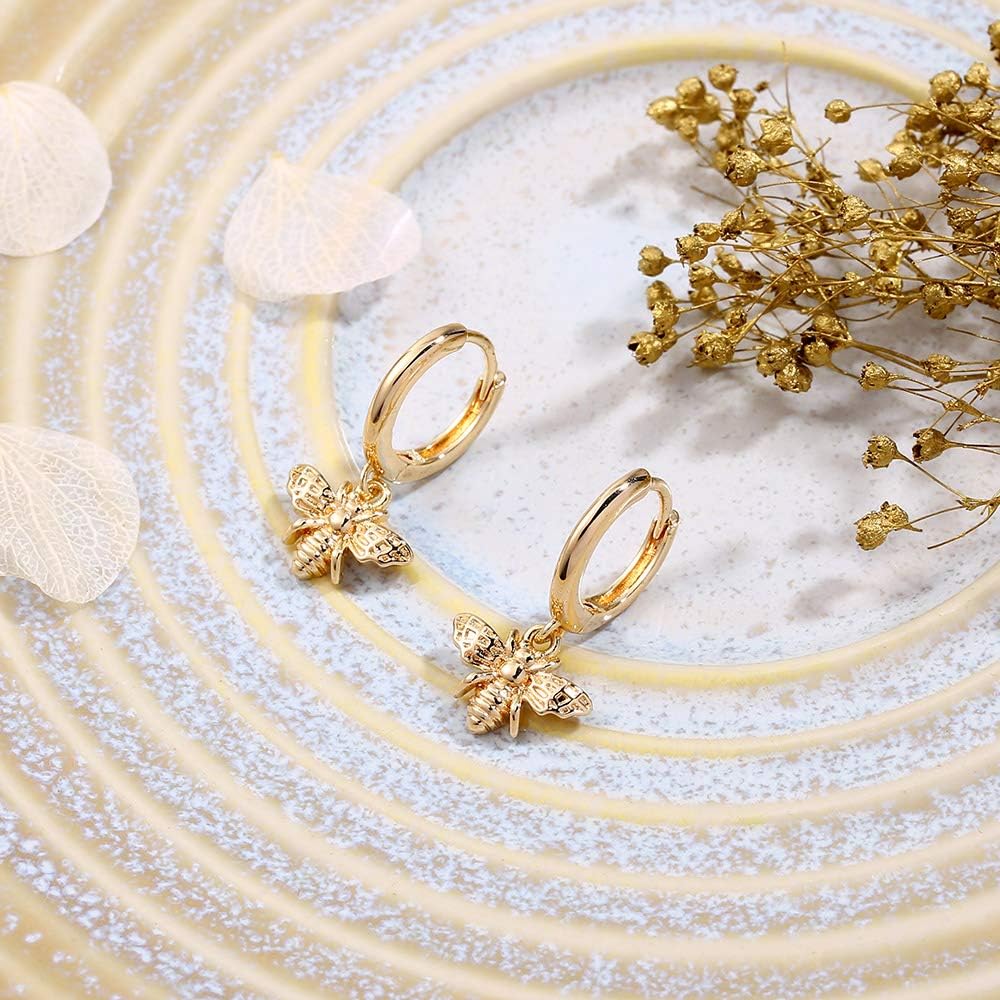 Gold Huggie Hoop Earrings, S925 Sterling Silver Post Dangle Hoop Earrings Hypoallergenic 14K Gold Plated Small Hoop Earrings with Charms Cross Bee Snake Evil Eye Star Huggie Earrings for Women