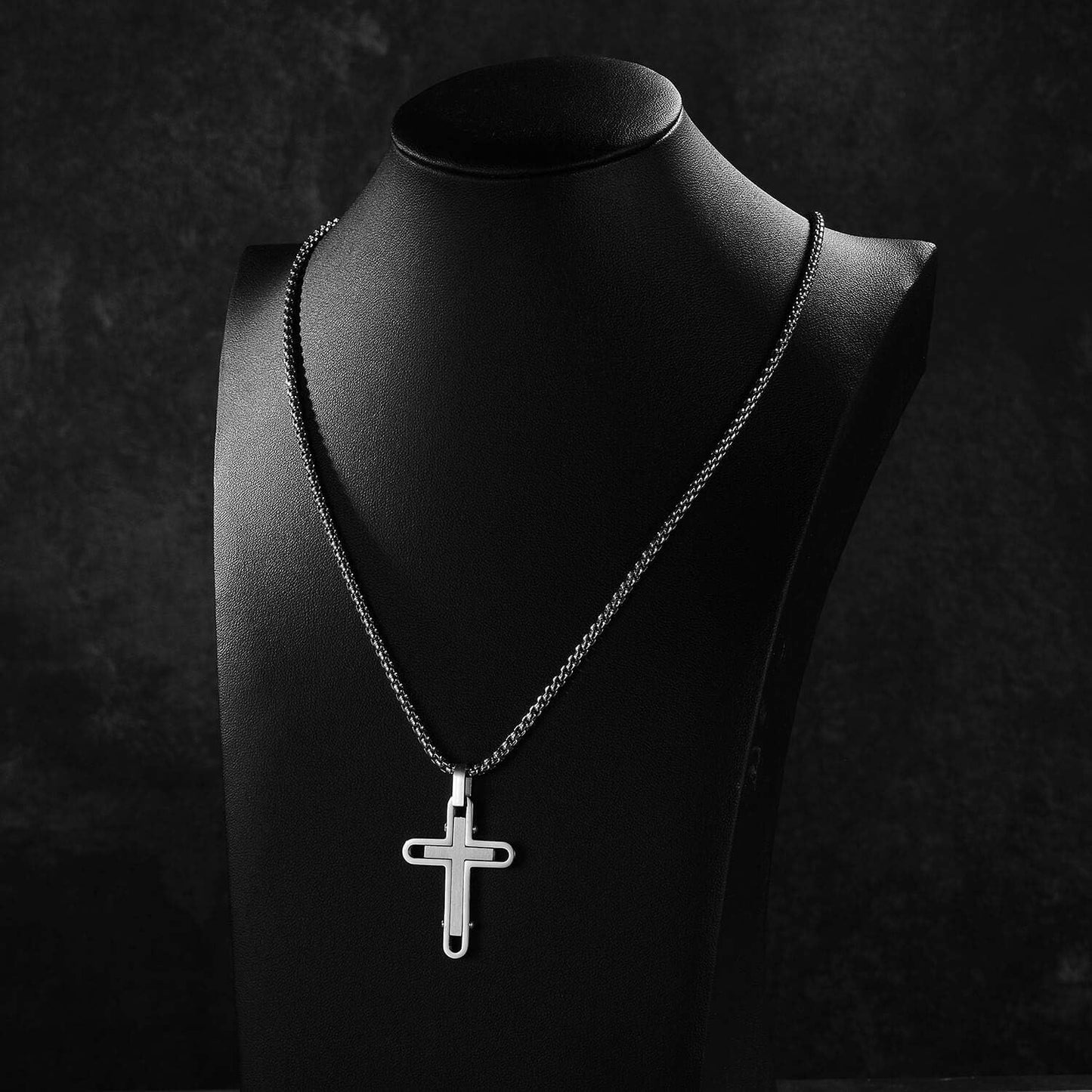Men'S Cross Necklace 316L Stainless Steel Pendant White/Gold/Black/Blue Rolo Chain-Gift Box Included