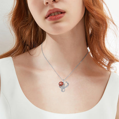 925 Sterling Silver Basketball CZ Pendant Necklace