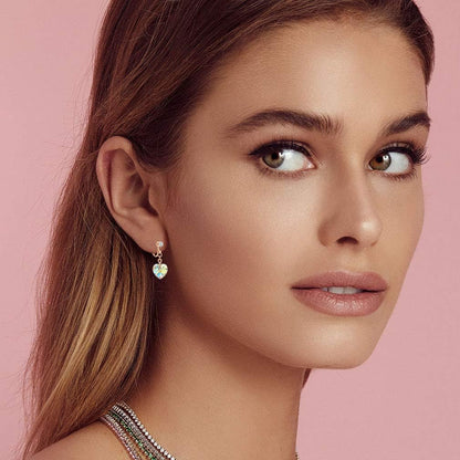 Austrian Crystal Heart Drop Clip on Dangle Earrings for Women Non Pierced 14K Rose Gold Plated Hypoallergenic Jewelry