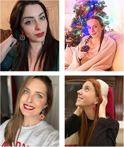 Christmas Earrings for Women Stocking Stuffers Xmas Holiday Stud Earrings Bow Tree Snowflake Bell Reindeer Dangle Earring Christmas Jewelry Gifts Outfits Accessories