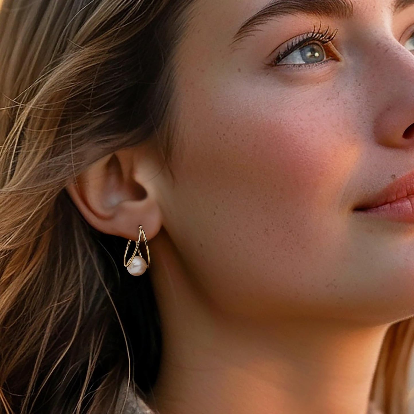 8-9Mm Cultured Pearl Double-Hoop Earrings in 14Kt Yellow Gold. 3/4