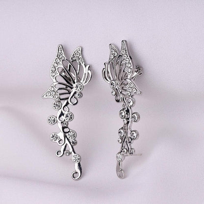 2PCS Ear Cuff Crawler Earrings for Women, Crystal Butterfly Elven Ear Cuffs Hypoallergenic Piercing Ear Cuff Earrings