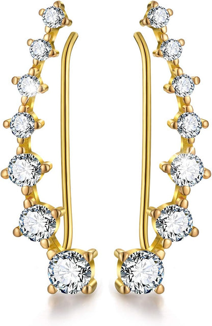 18K Gold Plating S925 Sterling Silver CZ Simulated Diamond Ear Crawler Cuff Earrings Climber Jackets Cubic Zirconia Earrings for Women.