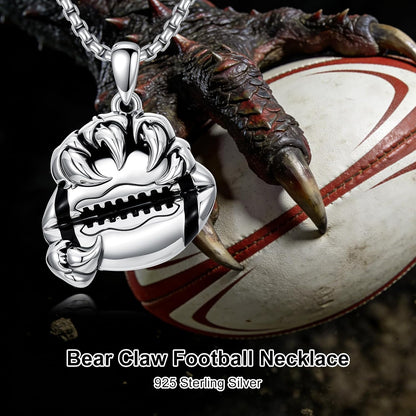 925 Sterling Silver Bear Claw Soccer Pendant Necklace