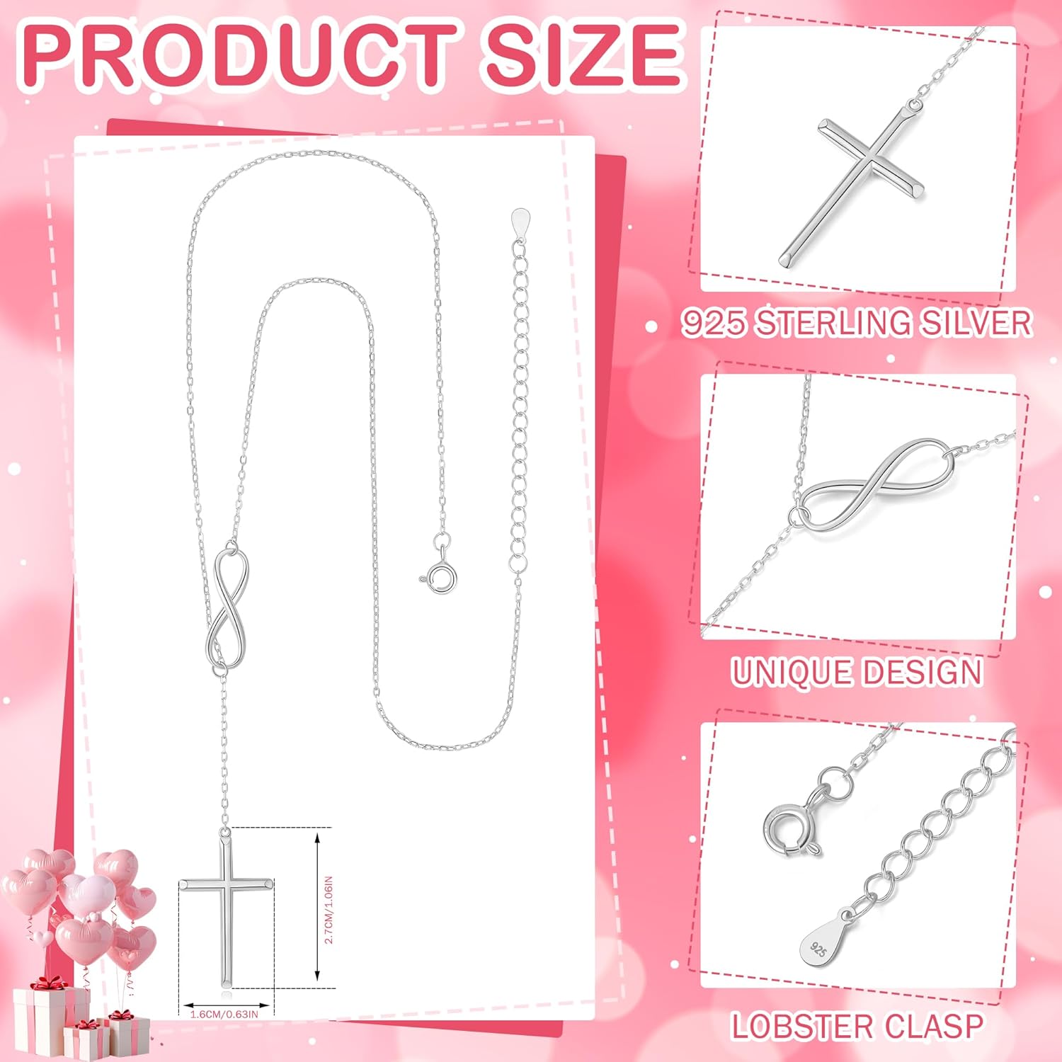 925 Sterling Silver Infinitysilver Cross Necklaces for Women - Cross Pendants 3 Color Styles Religious Jewelry with Adjustable Chain - Top Gifting Idea