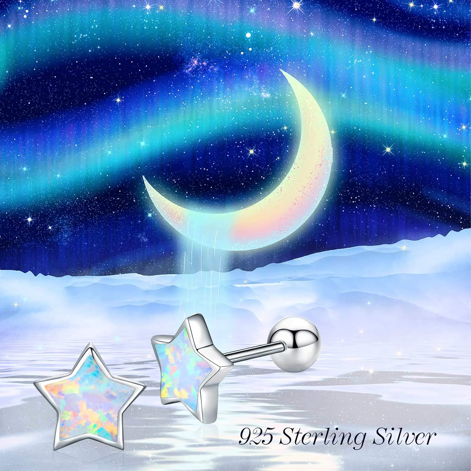 Opal Star Earrings Star Studs 925 Sterling Silver Synthetic Opal Earrings Hypoallergenic Earring Jewelry for Women Mom