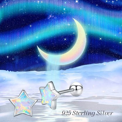 Opal Star Earrings Star Studs 925 Sterling Silver Synthetic Opal Earrings Hypoallergenic Earring Jewelry for Women Mom