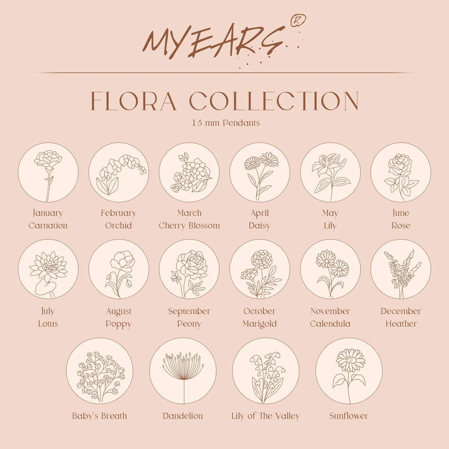 Women Birth Flower Necklace Gold Coin Engraved Disc 12 Month Flower Bouquet Pendant 14K Gold Plated Dainty Chain Personalized Floral Jewelry Birthday Gift