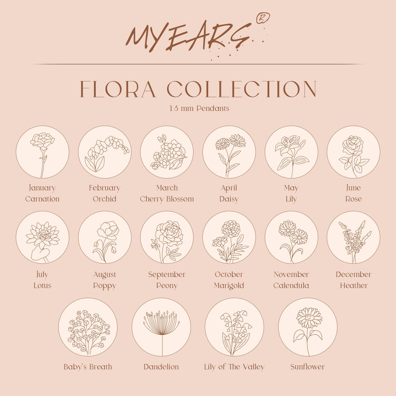 Women Birth Flower Necklace Gold Coin Engraved Disc 12 Month Flower Bouquet Pendant 14K Gold Plated Dainty Chain Personalized Floral Jewelry Birthday Gift