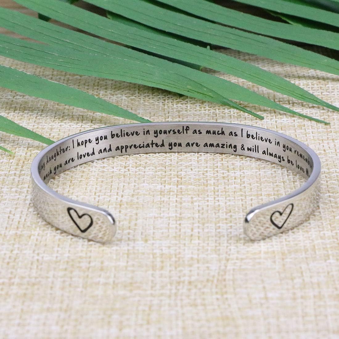 Daughter Mother Bracelets Wide Cuff Bangle Message Engraved Christmas Gifts for Her