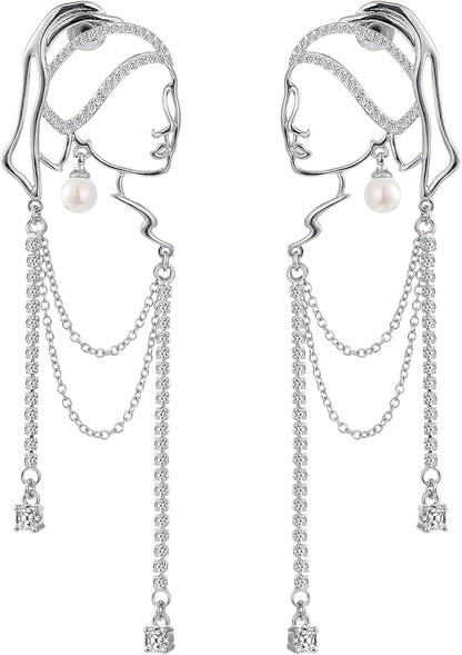 Unique Abstract Face Art Earrings Dangle Statement Long Earrings for Women Tassel Chandelier Handwork Earrings Jewelry Fashion