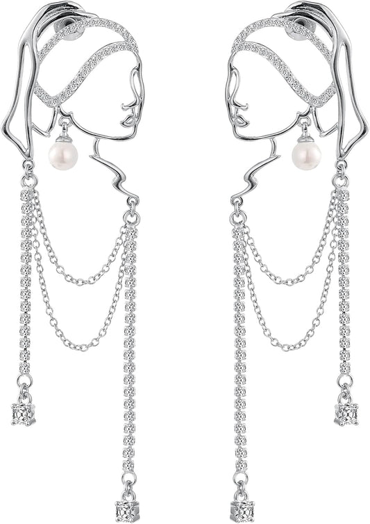 Unique Abstract Face Art Earrings Dangle Statement Long Earrings for Women Tassel Chandelier Handwork Earrings Jewelry Fashion