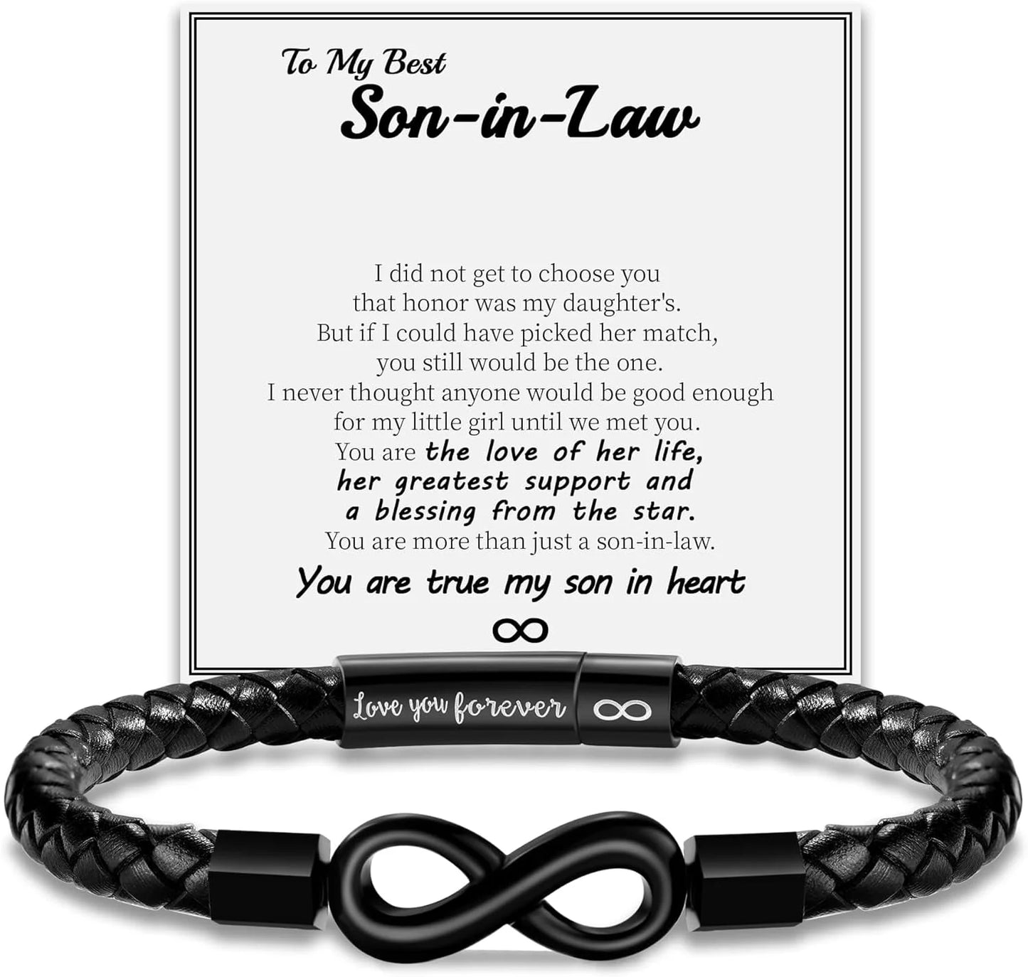 Leather Bracelet for Men Teen Boy Gifts to My Son Bracelet from Mom Fathers Day Bracelet Gifts for Dad Grandpa Love You Forever Engraved Husband Birthday Gift Ideas Infinity Knot Jewelry