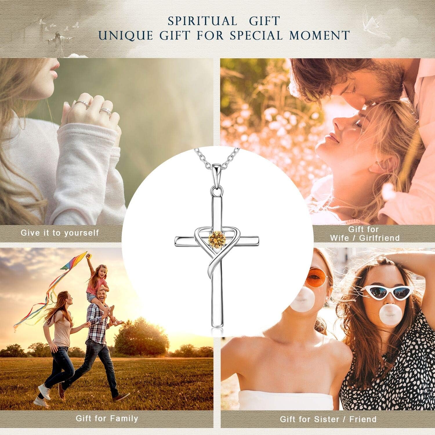 925 Sterling Silver Cross Necklace for Women Men 5A CZ Birthstone Necklaces 14K Gold Plated or Rose Gold Necklace for Easter or Mother'S Day