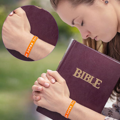 Jesus Loves You Silicone Bracelets Colorful Christian Jesus Wristbands Christian Rubber Bracelet for Kids Teens Adult Men Women Motivational Wristbands Church School Party Favors