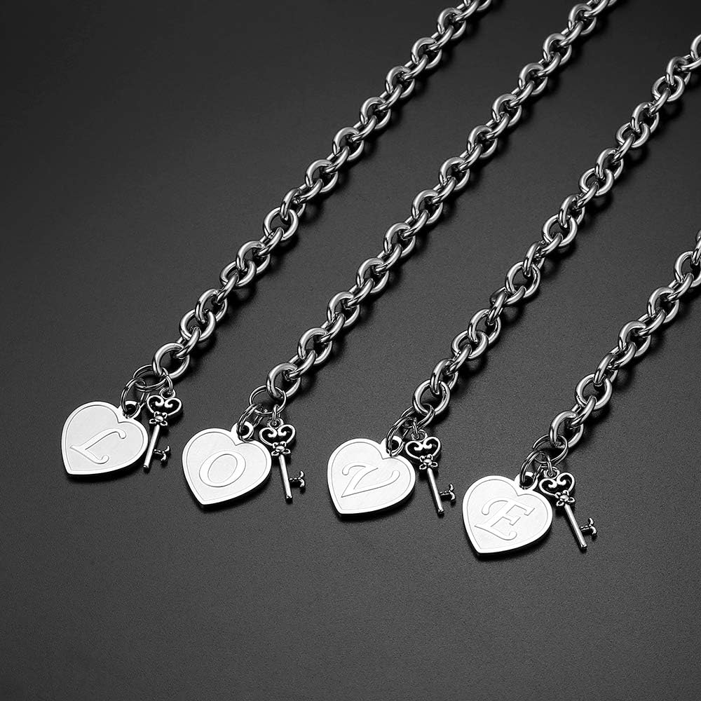 Heart Initial Bracelets for Women Gifts - Engraved 26 Letters Initial Charms Bracelet Stainless Steel Bracelet Birthday Christmas Jewelry Gift for Women Teen Girls