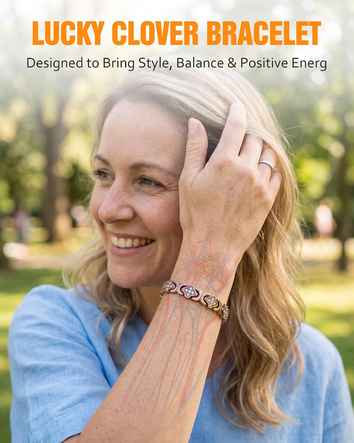 Pure Copper Bracelet for Women, Ultra Strength Magnetic Therapy Bracelets with 3800 Gauss Magnets，Four-Leaf Clover Jewelry