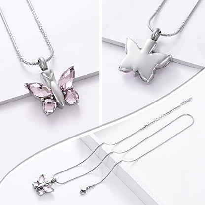 Cremation Jewelry Butterfly Urn Necklace for Ashes for Women Men Keepsake Memorial Human Pet Ashes Locket Pendant