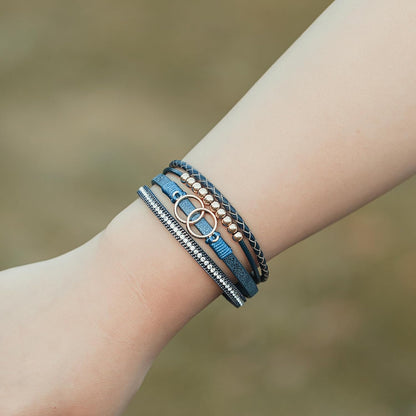 Boho Wrap Bracelets Leather Cuff Bangle Gold Beaded Bracelets for Women Stackable Infinity Bracelets Jewelry Gift Mom with Magnetic Clasp