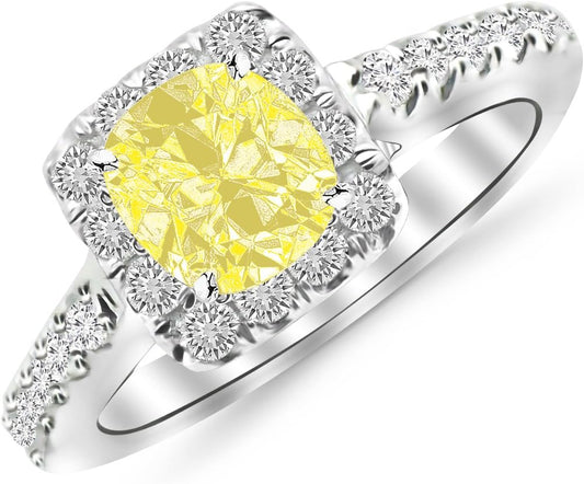 1.75 Ctw 14K White Gold Cushion Square Halo Diamond Engagement Ring W/ 1 Carat Blue Diamond