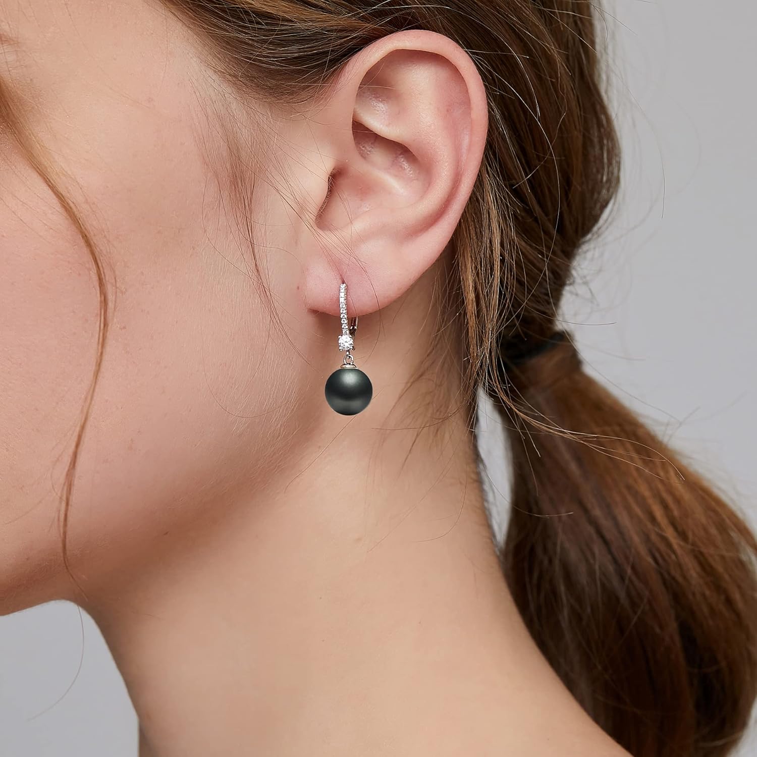 Pearl Dangle Earrings 925 Sterling Silver Pearl Earrings for Women 10Mm White/Black Pearls
