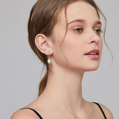 Pearl Earrings for Women 925 Sterling Silver Hook Earrings Dangle Drop Pearl Earrings Silver Drop Earrings for Women, Come with Gift Box