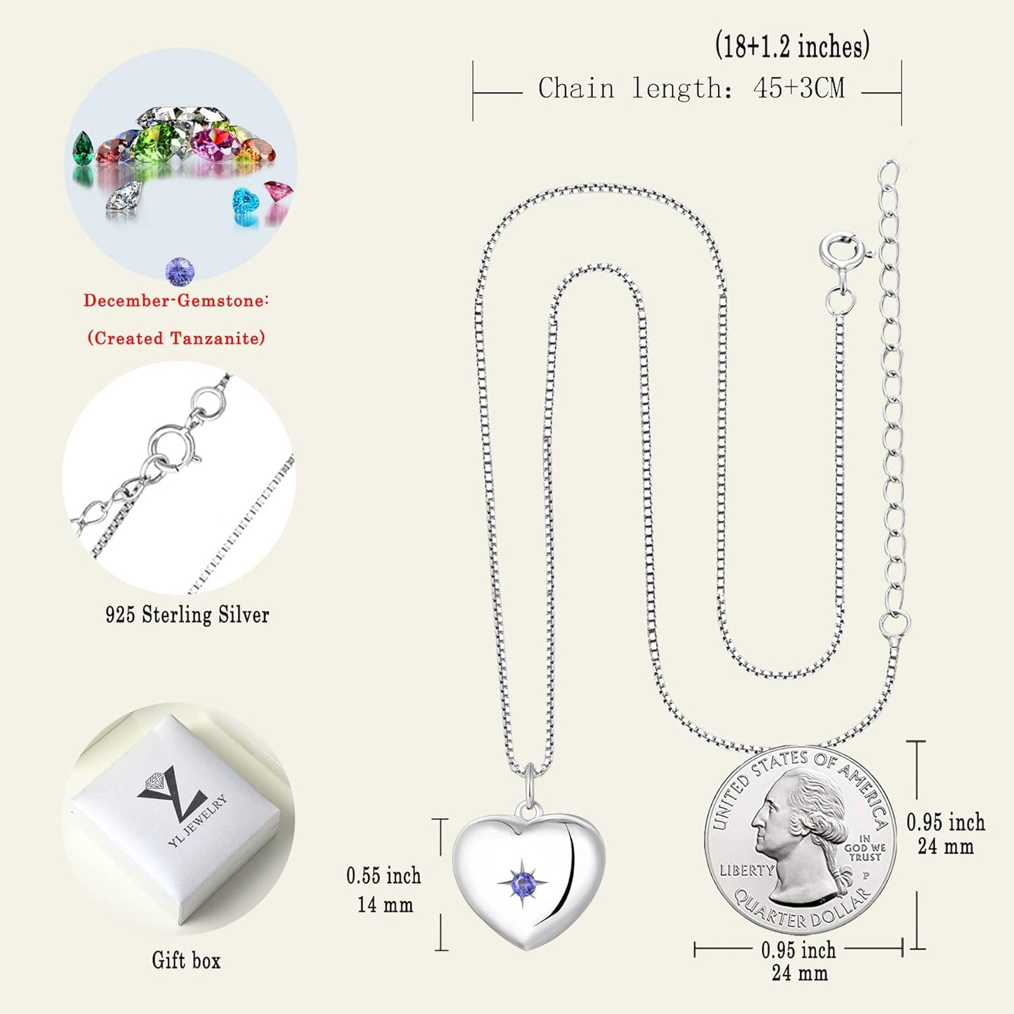 Heart Locket Picture Necklace Sterling Silver Personalized Photo Pendant Birthstone Jewelry for Women