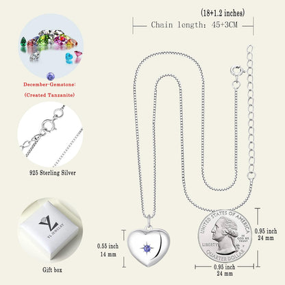 Heart Locket Picture Necklace Sterling Silver Personalized Photo Pendant Birthstone Jewelry for Women