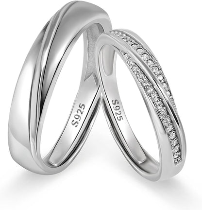 925 Sterling Silver Adjustable Matching Couple Rings– Set of 2