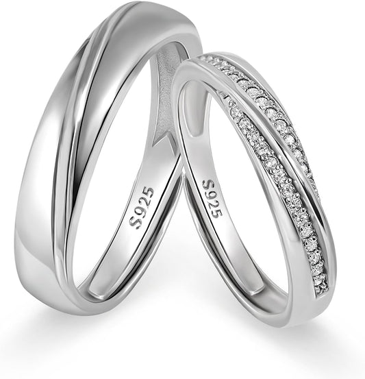 925 Sterling Silver Adjustable Matching Couple Rings– Set of 2