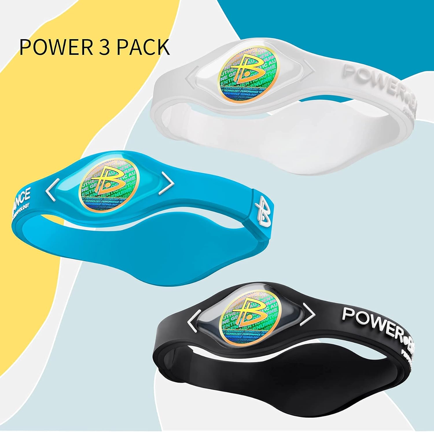 the Original Genuine Performance Wristband, Silicone Rubber Wristbands Bracelets Sports Bracelet Wristband for Men Women, Power 3 Pack Bangles, Safe Waterproof Lightweight Durable, Size of M+M+L（M 19.0CM/L 20.5CM)