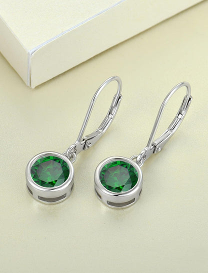 925 Sterling Silver Solitaire Teardrop Dangle Drop Earrings Pear/Heart/Round Cut Birthstone Leverback Earrings Jewelry for Women