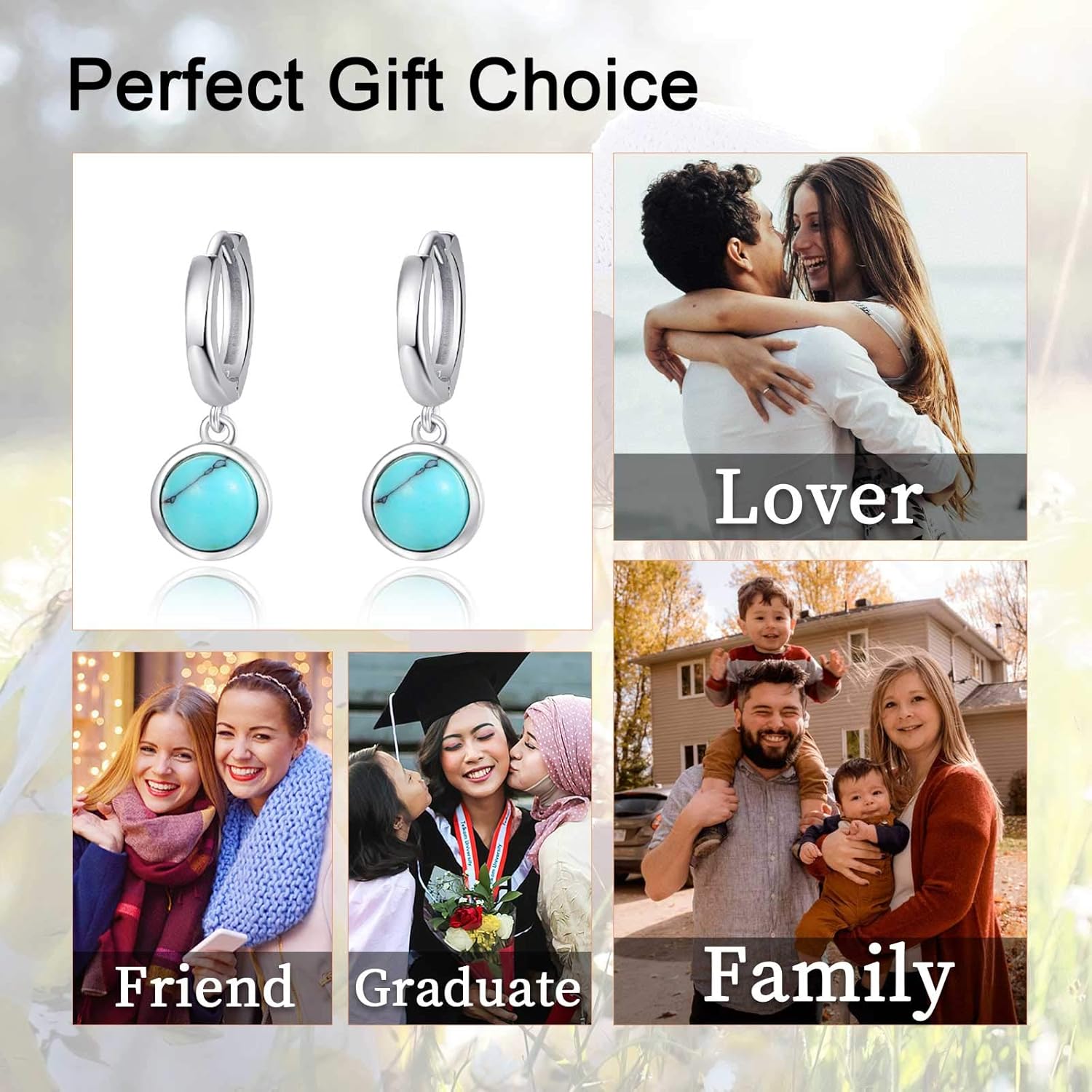 Turquoise Small Hoops Earrings, 925 Sterling Silver round Shape Huggie Hypoallergenic for Sensitive Ears, Turquoise Jewelry for Women Mom Wife Girlfriend with Box