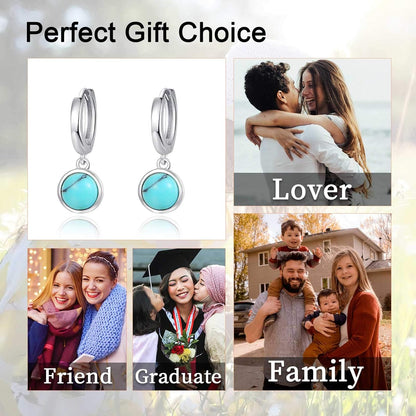 Turquoise Small Hoops Earrings, 925 Sterling Silver round Shape Huggie Hypoallergenic for Sensitive Ears, Turquoise Jewelry for Women Mom Wife Girlfriend with Box