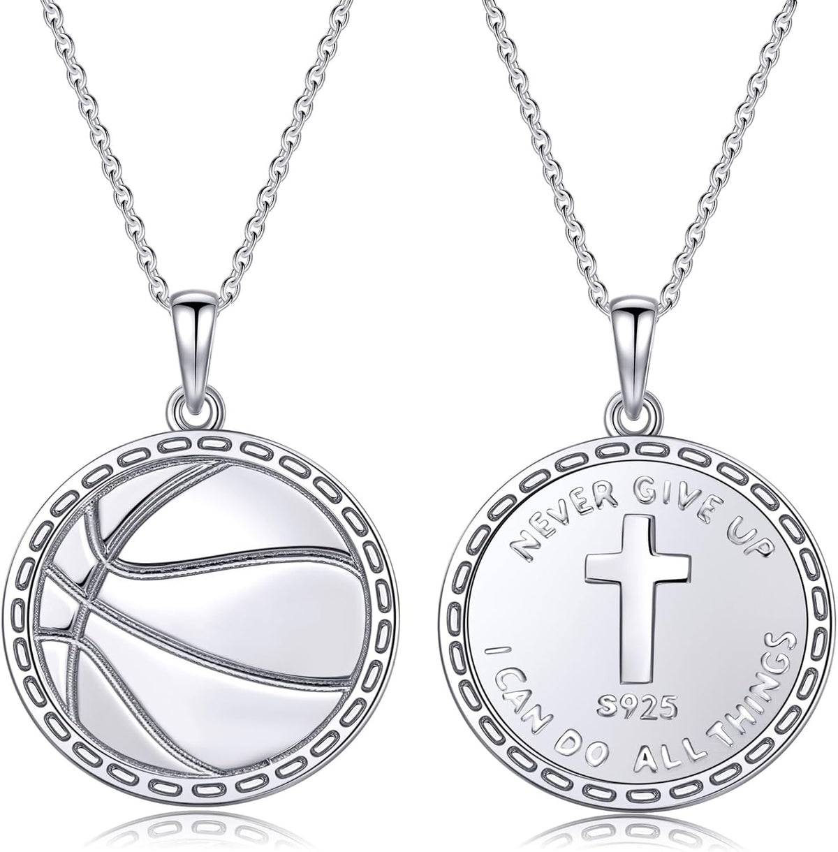 925 Sterling Silver Inspirational Cross Basketball Pendant Necklace
