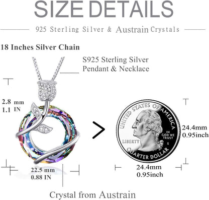 Sterling Silver Rose Flower Butterfly Necklaces for Women Crystals Pendant Jewelry Birthday Gift for Wife Girlfriend Girls Grandmother