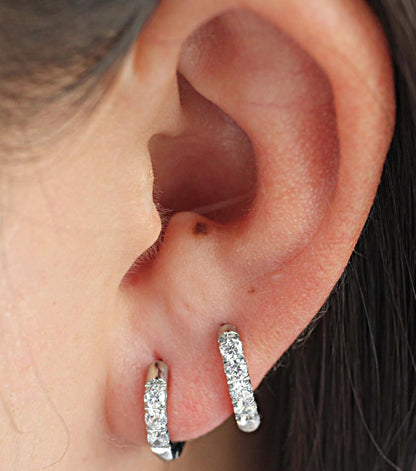 316L Surgical Stainless Steel Huggie Hoop Earrings with Cubic Zirconia, 10G 12G 14G 8-20Mm Cartilage Lobe Earrings, 14G Piercing Jewelry