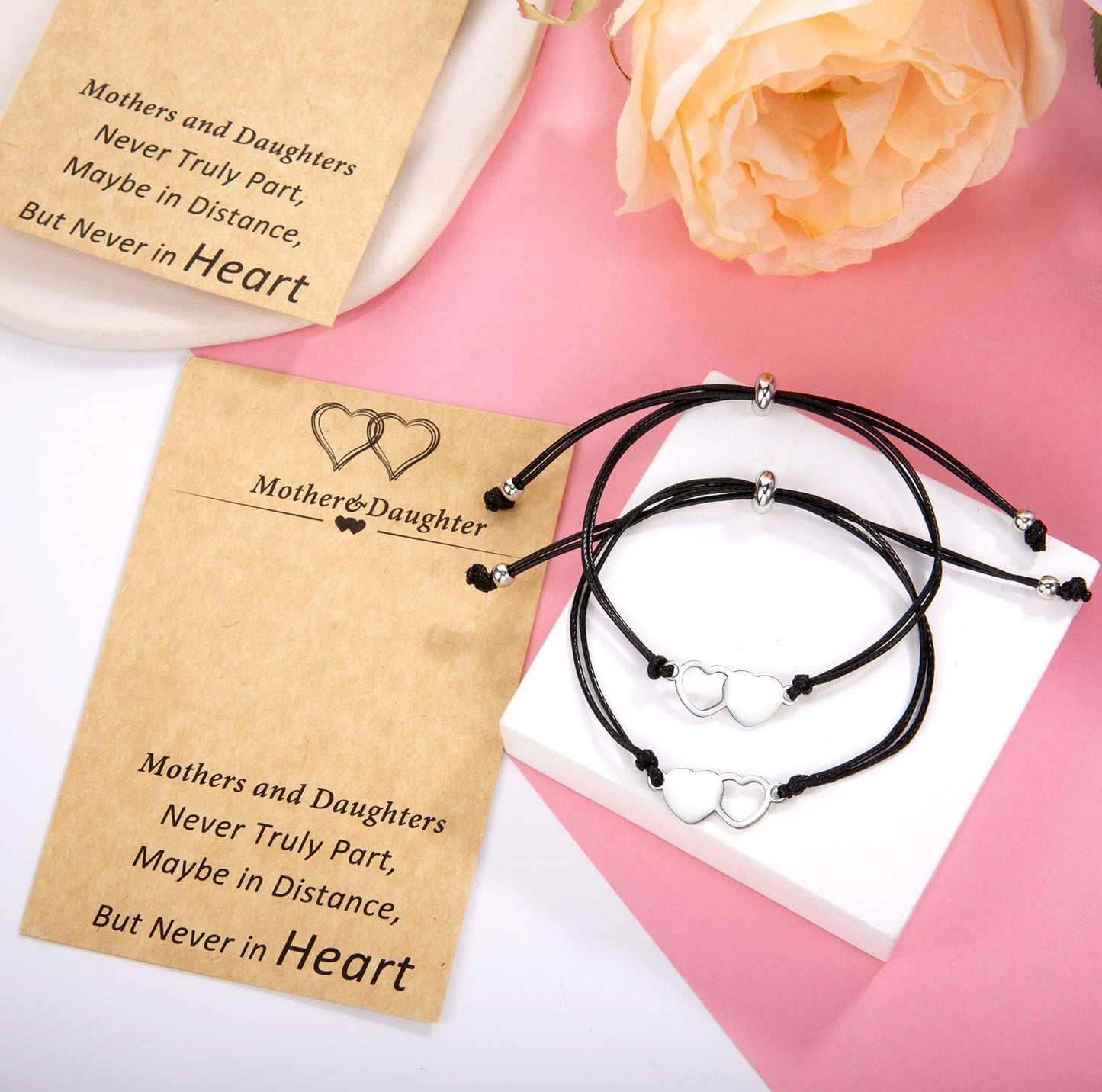 Mom and Daughter Bracelets for 2, 3, 4, 5, 6, Mother Daughter Matching Heart Bracelets - Birthday Gifts for Mom from Daughter