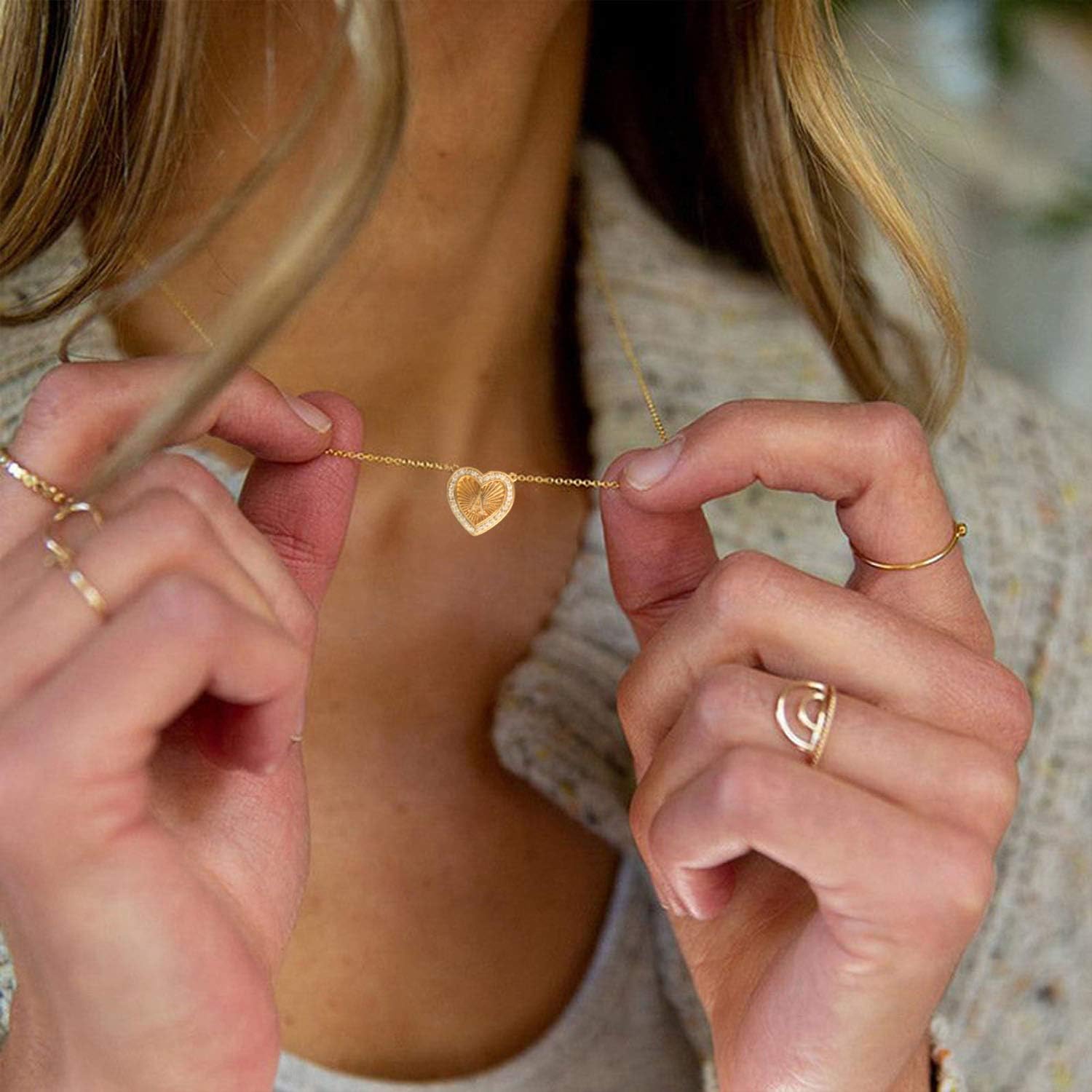 Gold Necklace for Women 14K Gold Plated Emerald Necklace Pendant with CZ Simple Adjustable Chain Choker Necklaces Jewelry for Women