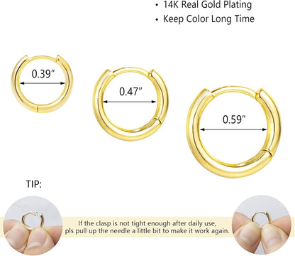 14K Gold Small Huggie Hoop Earrings for Women 925 Sterling Silver Hypoallergenic Cartilage Huggie Hoops Earrings for Men（3 Pairs）