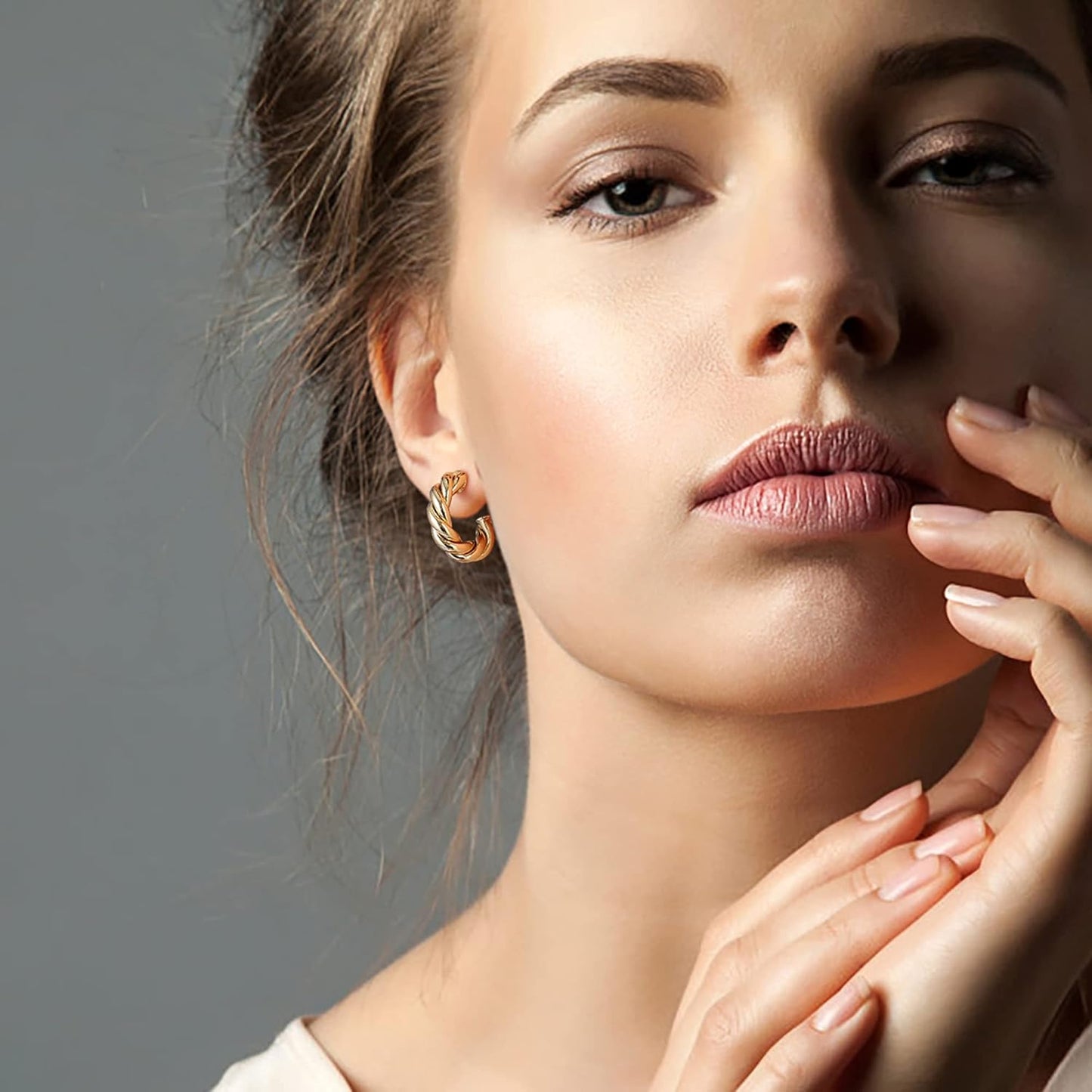 Twisted Hoop Earrings 14K Gold Plated Chunky Open Hoops High Polished Thick Rope Hypoallergenic Earrings for Women Jewelry Gift