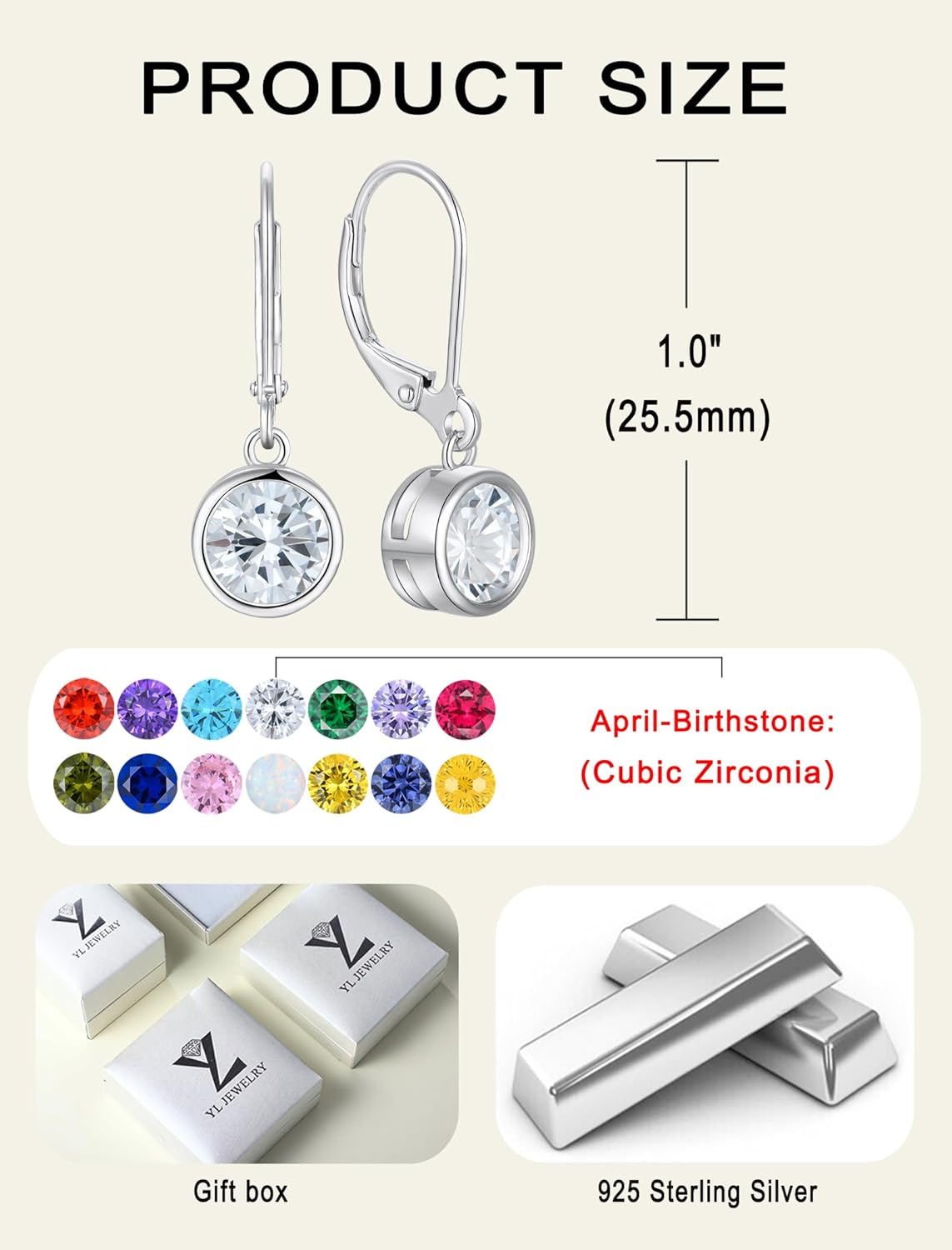 925 Sterling Silver Solitaire Teardrop Dangle Drop Earrings Pear/Heart/Round Cut Birthstone Leverback Earrings Jewelry for Women