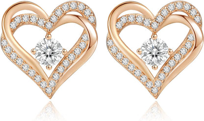 Forever Love Heart Stud Earrings for Women, 925 Sterling Silver Birthstone Heart Stud Earrings Mother'S Day Gift Anniversary Birthday Jewelry Gifts for Women Wife Her