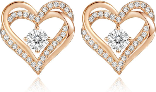 Forever Love Heart Stud Earrings for Women, 925 Sterling Silver Birthstone Heart Stud Earrings Mother'S Day Gift Anniversary Birthday Jewelry Gifts for Women Wife Her
