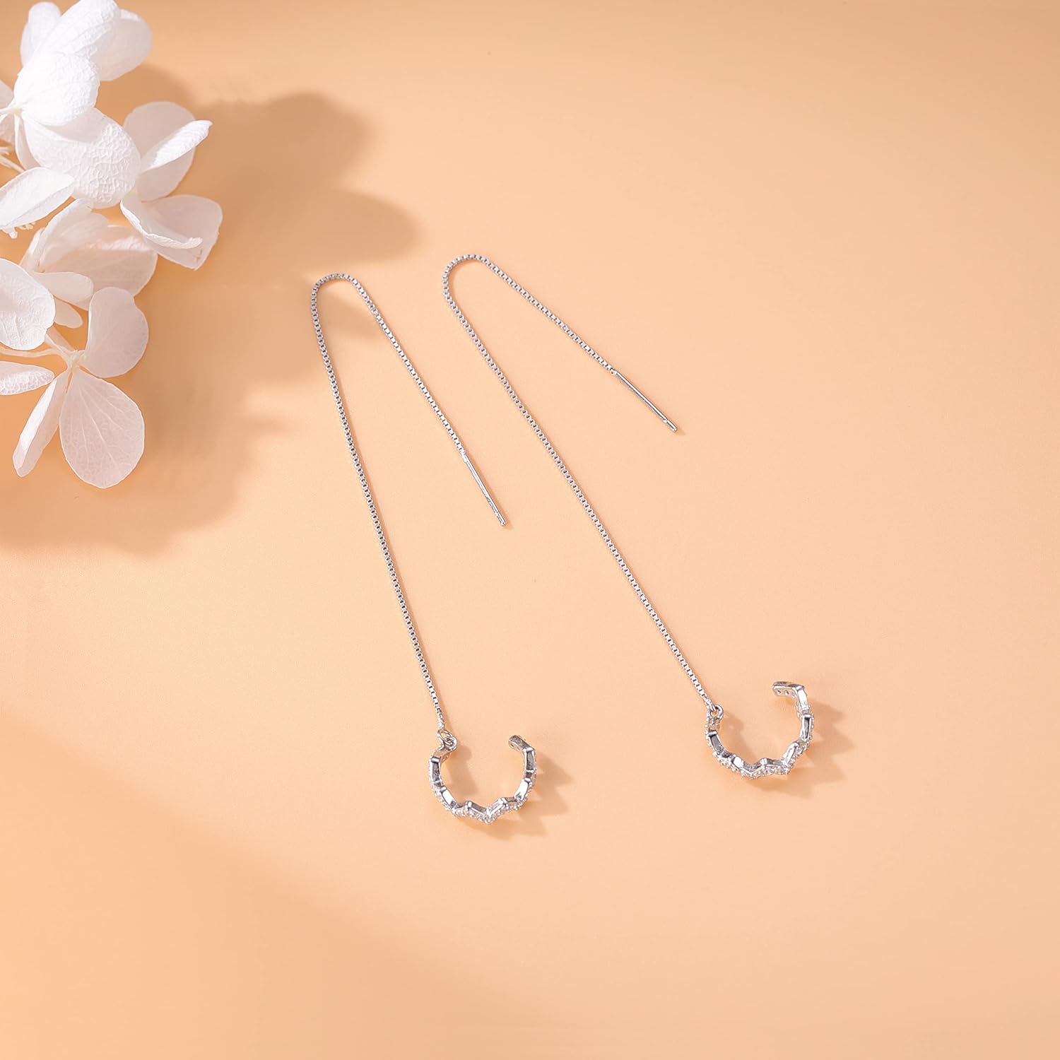925 Sterling Silver Wave Cuff Earrings Wrap Tassel Earrings for Women Dangle Earrings Threader Chain