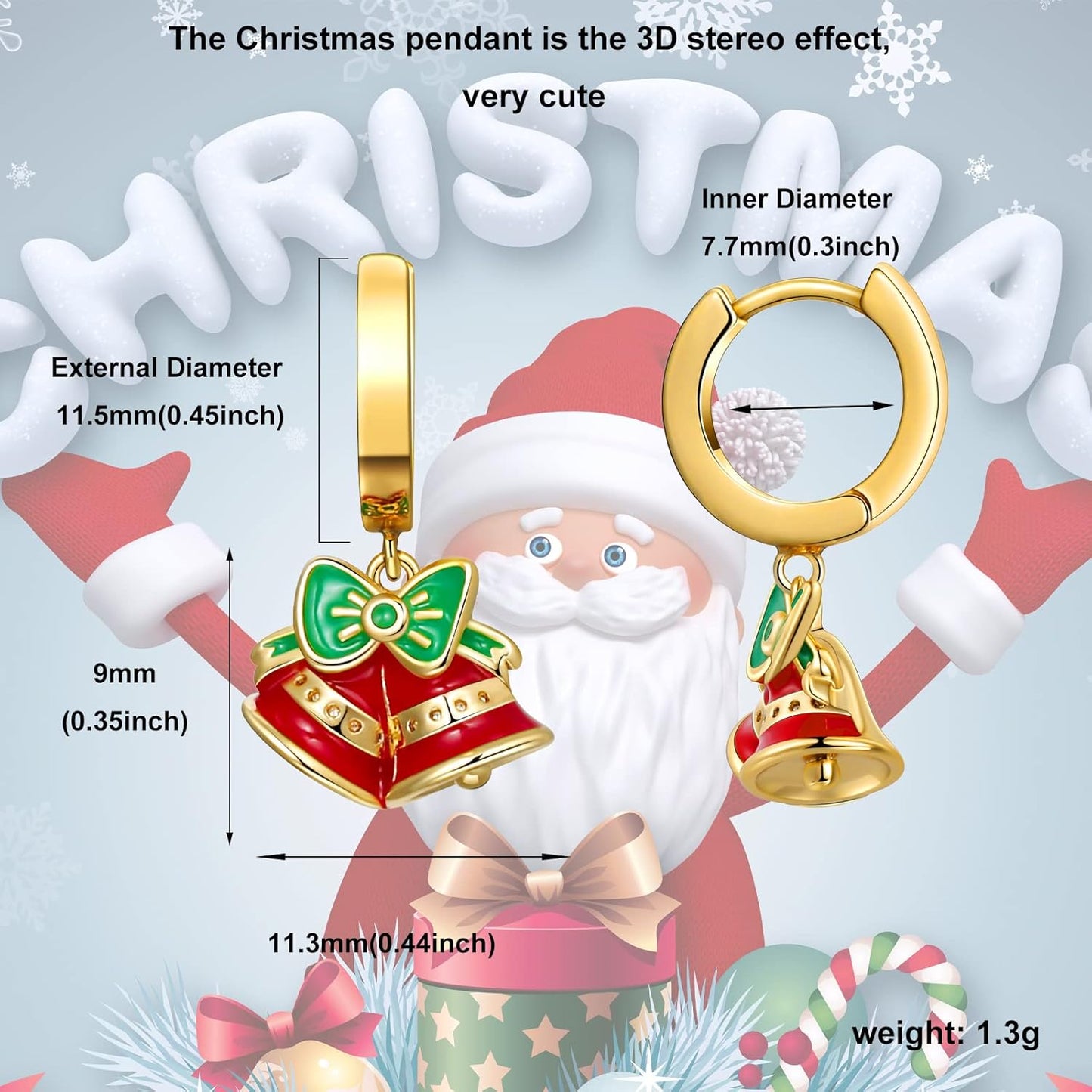 Christmas Earrings for Women, Christmas Snowman, Santa, Bell Drop Dangle Earrings for Women Cute Christmas Huggie Hoop Earrings Xmas Holiday Jewelry