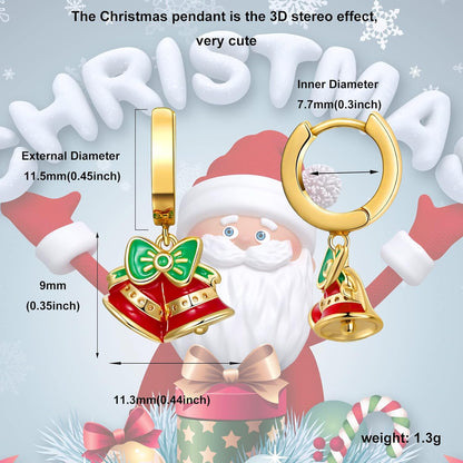 Christmas Earrings for Women, Christmas Snowman, Santa, Bell Drop Dangle Earrings for Women Cute Christmas Huggie Hoop Earrings Xmas Holiday Jewelry