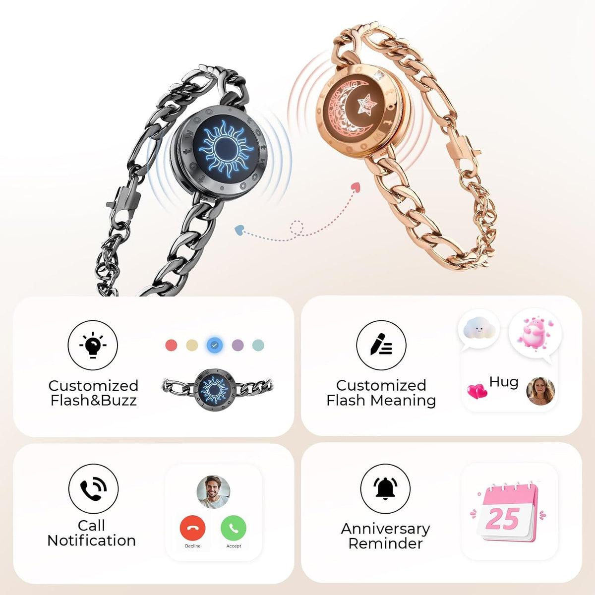 TOTWOO Sun & Moon Smart Touch Couple Bracelets